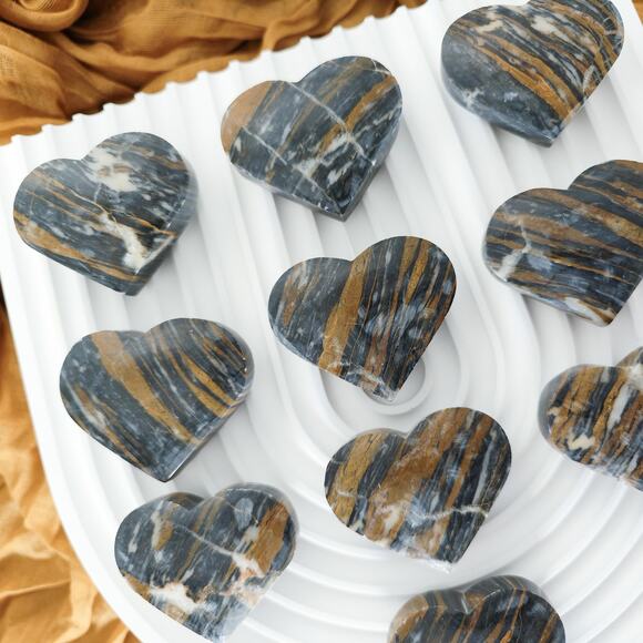 Brazilian Blue Zebra Jasper Heart Crystal Carving - Picture 3 of 10